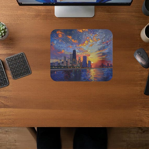 Chicago Lakefront Skyline Sunset Mouse Pad