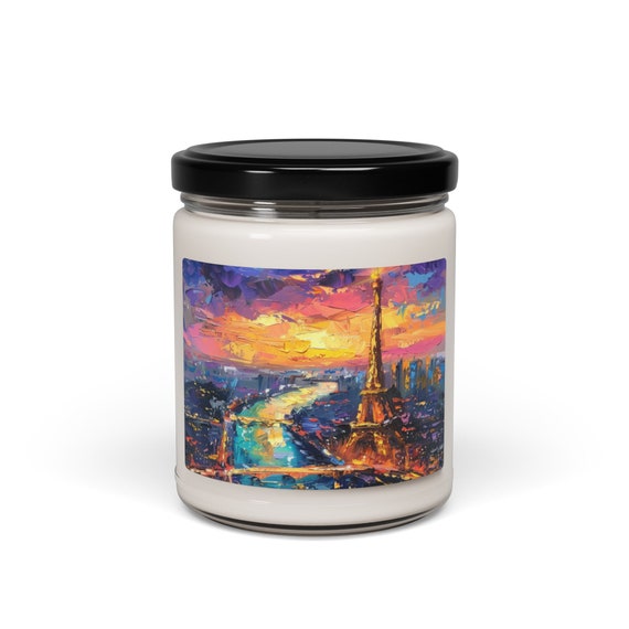 Eiffel Tower Soy Candle: Golden Paris Sunset Vegan Candle (Scented or Unscented)