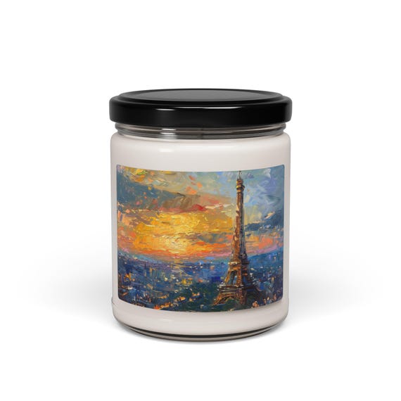 Eiffel Tower Soy Candle: Paris Skyline Art Vegan Candle (Scented or Unscented)