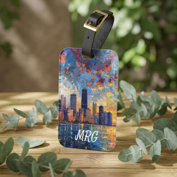 Chicago Skyline Luggage Tag - Personalized Travel Bag Tag with Monogram