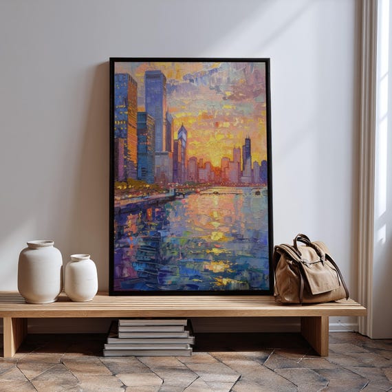 Pastel Chicago Skyline Framed Canvas Wall Art