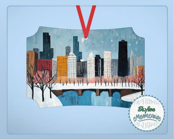 Chicago Skyline Couple Ornament, Minimalist Personalized Keepsake