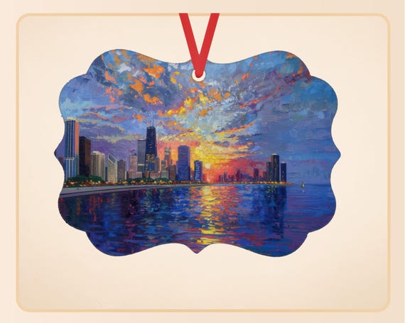 Chicago Memory Ornament with Skyline at Blue Dusk, Meaningful Moving Away or Travel Keepsake
