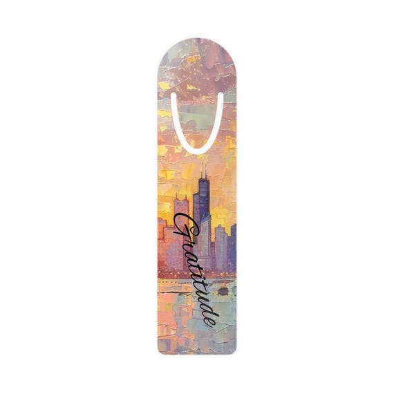 Chicago Watercolor Skyline Metal Bookmark