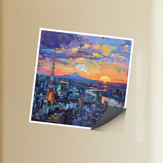 Tokyo Sunset Magnet - Mt. Fuji Skyline Art