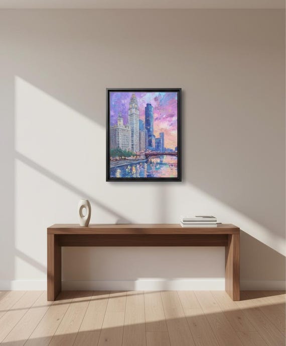 Chicago Riverfront Tower Floating Frame Canvas