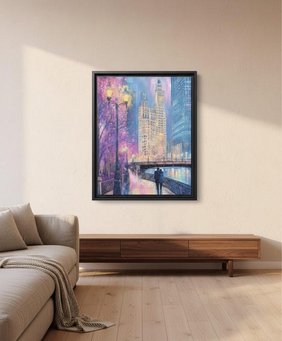 Chicago Riverwalk Couple Floating Frame Canvas