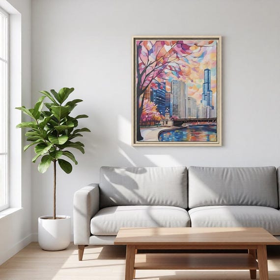 Chicago Riverwalk Architecture Floating Frame Canvas