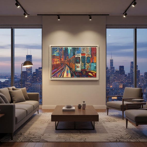 Chicago Abstract L-Train Floating Frame Canvas
