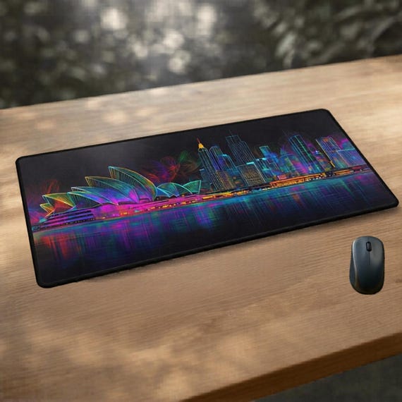 Sydney Opera House Neon Skyline Desk Mat